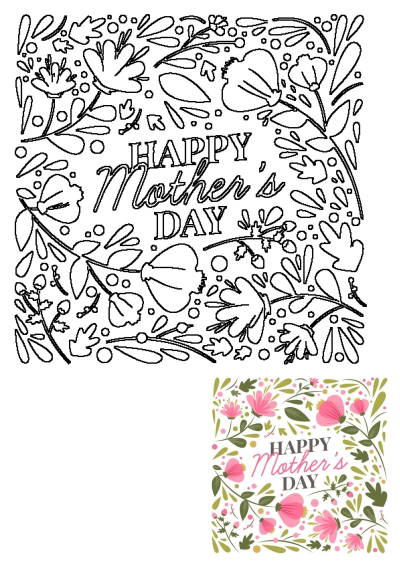 Happy Mother's Day card featuring a floral design with pink flowers and green leaves. A thoughtful way to celebrate Mother's Day.