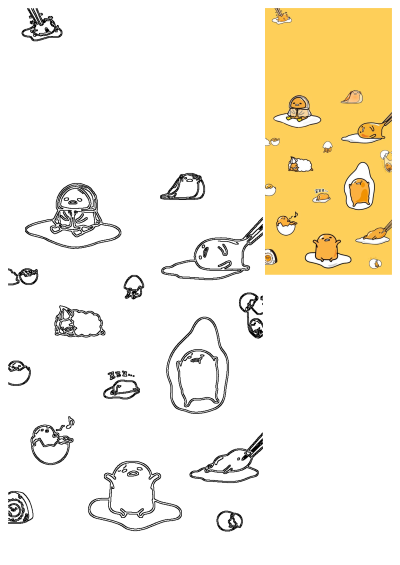Gudetama lazy egg wallpaper. Cute cartoon yellow background featuring the lazy egg in various poses. Great for phones and desktops.