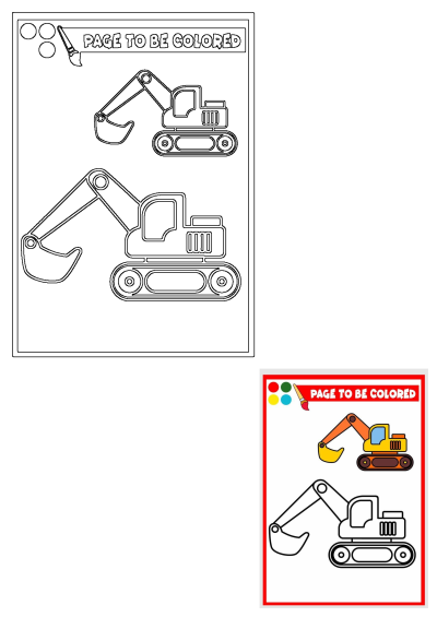Coloring page featuring a construction vehicle and a bulldozer for kids to color. Fun activity page with construction vehicles to color.