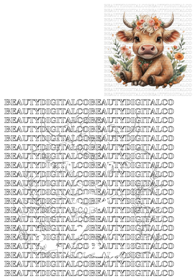 Baby Highland Cow wearing a flower crown. SVG and PNG format designed for mug sublimation. Baby Cow illustration with flowers.