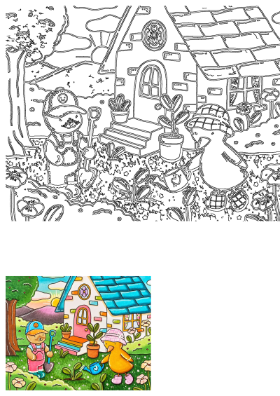 A delightful painting of children, depicted as a bear and a duck, joyfully playing in the yard, full of colorful details and charm. Cute illustration.