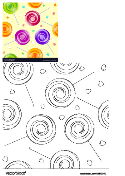 Colorful lollipops on a yellow background with scattered hearts. A sweet and vibrant pattern perfect for adding a playful touch to any project.