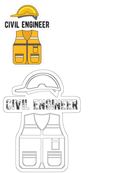 Civil Engineer sticker featuring a yellow hardhat and safety vest. This sticker represents civil engineering professionals and construction.