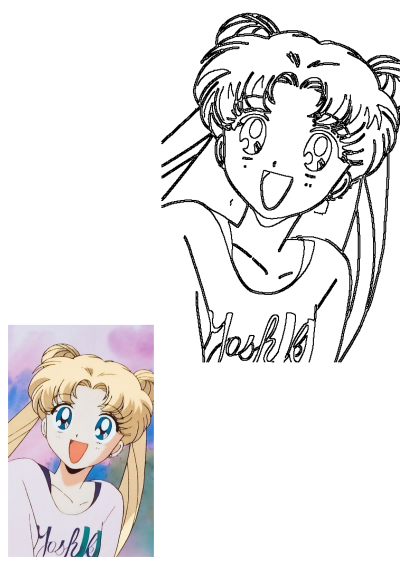 An anime character with blonde hair in odango buns and blue eyes, smiling broadly. It's Sailor Moon, a popular and iconic anime character.