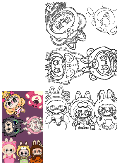 An image of cartoon animals on a purple background. Features cute kawaii characters in various colorful costumes and adorable expressions.