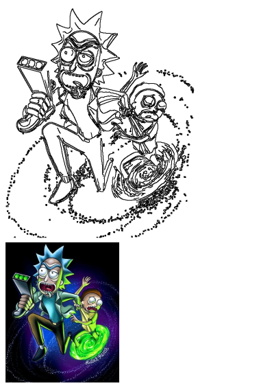 Rick and Morty cartoon characters flying through space with their hands in each other's pockets, a wild interdimensional adventure.