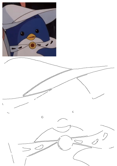 Cartoon image of a blue and white penguin wearing a white hat and tie with a golden medallion. The penguin has a small beak and big eyes.