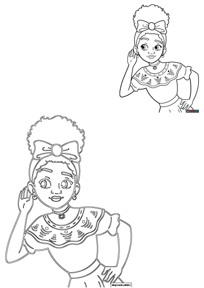Free printable Dolores from Encanto coloring page. A fun and engaging activity for kids and Encanto fans! Enjoy this free coloring sheet.