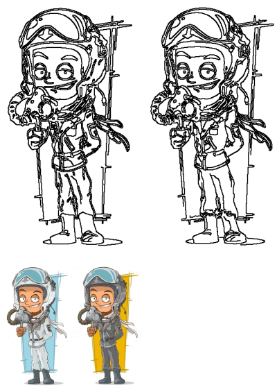 Cartoon image featuring an astronaut in two different poses, showcasing the design of people characters. Colorful and fun illustration. 