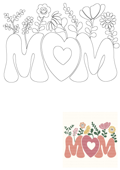 Pink 'Mom' design with flowers and hearts, as shown in the image. Perfect for Mother's Day cards and crafts with floral and heart accents.