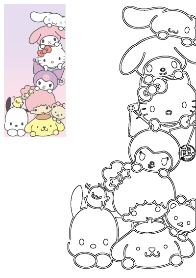 Cartoon animal friends featuring Hello Kitty, My Melody, Pompompurin, and more, sitting next to each other on a pink background.