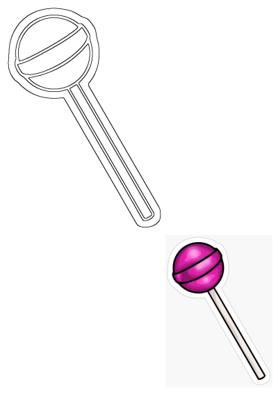 Pink lollipop sticker on a white background with the top half turned upside down. This image shows a playful and whimsical design.
