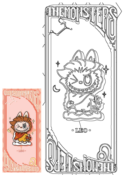 Cartoon Leo from The Monsters series on a pink background. Image depicts the zodiac sign Leo, features a winking brown-haired cartoon character. 