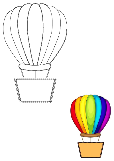 Illustration of a vibrant rainbow hot air balloon with a blank banner attached below, ideal for customization and adding your own message.