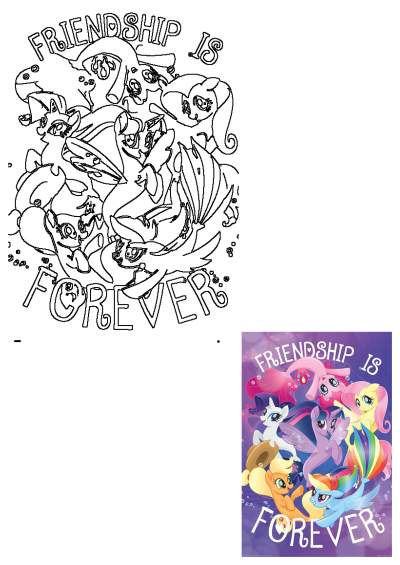 A charming poster featuring a group of My Little Pony friends. Friendship is forever with Rarity, Pinkie Pie, Fluttershy, Applejack, and Rainbow Dash.
