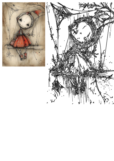 Gothic Doll Art featuring a Creepy Cute, Spooky Sketch of a stitched toy with a Red Balloon, exudes a Halloween Vibe and Dark Whimsy.