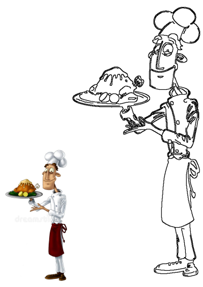 Cartoon chef holding a platter with food, royalty images and clippings. Perfect for culinary or restaurant-themed projects and designs.