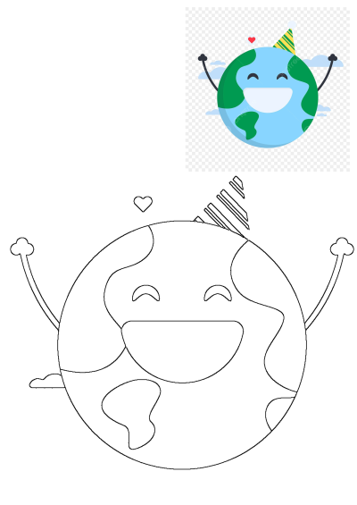 Cartoon Earth with a party hat on. This image features a smiling cartoon Earth planet joyfully celebrating with a party hat.