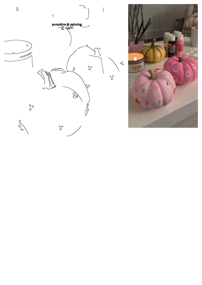 Close-up of DIY painted Halloween pumpkins. One pumpkin is pink with ghost and bows designs; the other is pink with ghost designs.