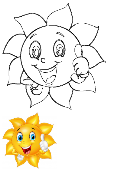 A cartoon sun character giving a thumbs up with both hands and smiling at the camera.
