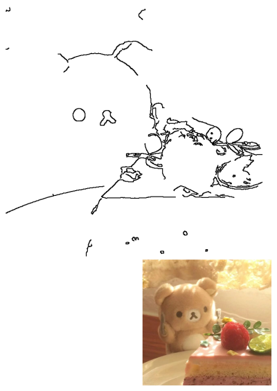 Image of Rilakkuma plushie beside a delicious cake dessert. ·.¸¸.·♩♪♫ Burnout ♫♪♩·.¸¸.·