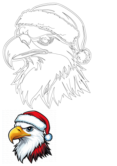 Festive eagle image featuring a majestic bald eagle donning a Santa hat, perfect for Christmas holiday season designs and patriotic themes.