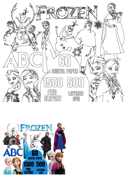 Poster with many different Frozen characters including Anna, Elsa, Olaf, Kristoff and Sven. Poster includes the names and numbers for each character.