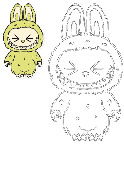 Whimsical illustration of a cartoon green monster bunny with crossed eyes and a toothy grin. Perfect for quirky designs.