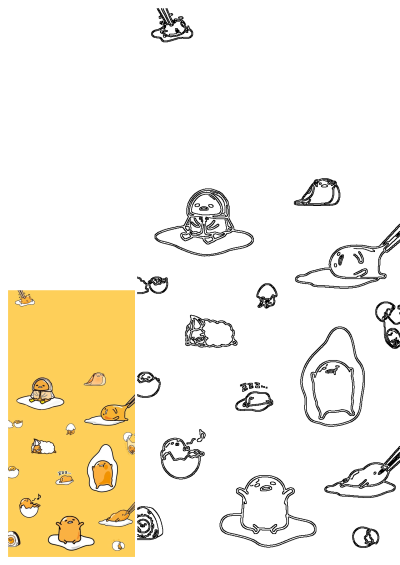 A yellow Gudetama wallpaper featuring the lazy egg in various poses. A cute cartoon egg for phones and desktops.