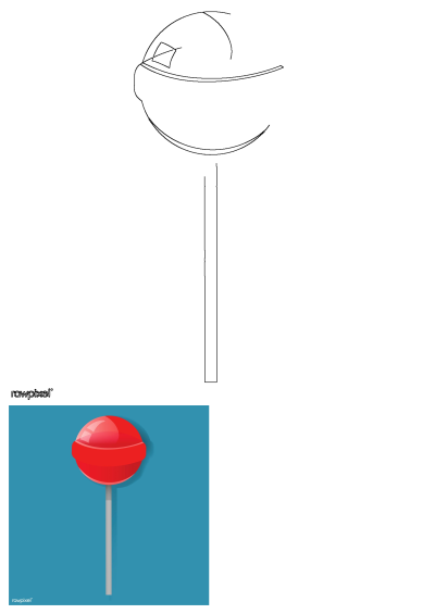 A red lollipop on a blue background with the shadow of its top, showcasing a simple and colorful candy treat.