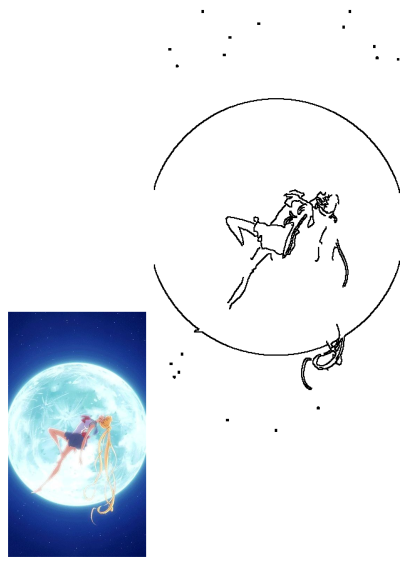 Sailor Moon in front of the moon. Alt: Moon prism power make up! ~ pretty guardian sailormoon, a iconic scene in the magical girl anime.