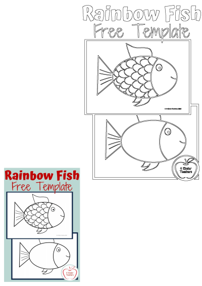 Free rainbow fish template coloring page. Printable worksheet with a fish with scales and a fish without scales for kids.