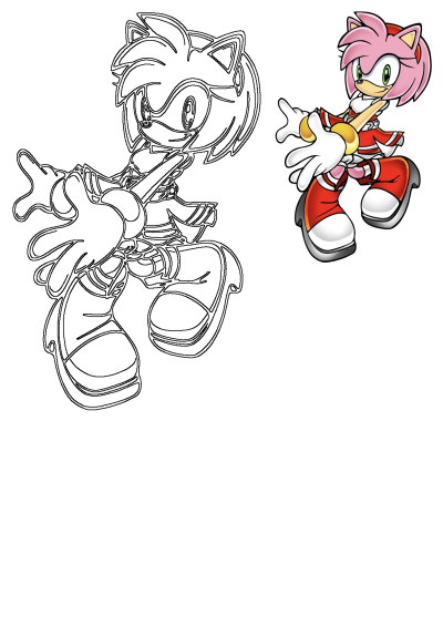 Image of Amy Rose running with her arms out and legs spread wide, while she's wearing red dress. Perfect for Sonic and Amy fans.