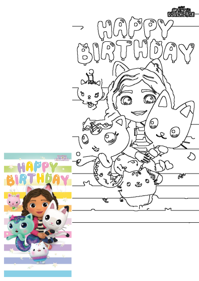 Gabby's Dollhouse 'Happy Birthday' Card from Danilo Promotions featuring Gabby and her adorable kitty friends celebrating with colorful balloons.