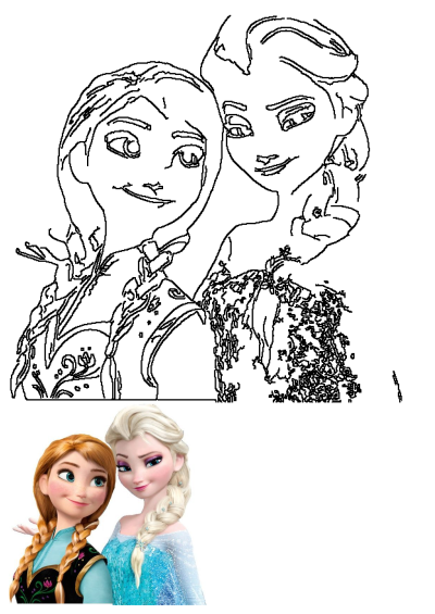 Charming image of Anna and Elsa, the two frozen princesses standing next to each other. Fan art or official movie promotional still.