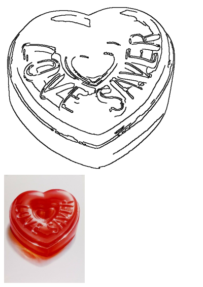 Close-up of a glossy red, heart-shaped Love Savers candy with the word 'love' written on the side, perfect for Valentine's Day.