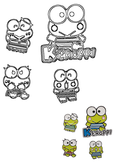 Four Keroppi cartoon stickers featuring two green monsters, as described in the alt text. Cute animated frog character designs.