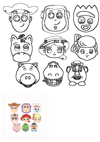 The faces of Toy Story characters with different facial expressions are ready to be used as cookie cutters. 