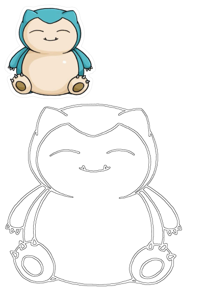 Cartoon image of Snorlax, a Pokemon with blue hair,sitting down. This sleepy Pokemon character is an iconic figure from the Pokemon series.