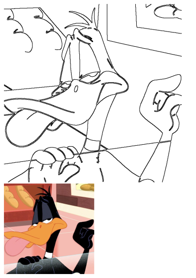Daffy Duck gazes longingly at bakery goods through a display case, tongue hanging out, in this Looney Tunes cartoon image.