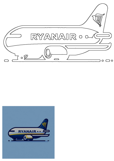 Illustration of a blue and white Ryanair airplane. The word Ryanair is written on the plane. The alt description is: a blue and white airplane with the word ryan on it.