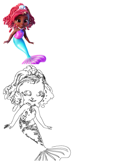 Adorable animated mermaid with red dreadlocks, wearing a pink top and blue scale tail, accessorized with seashell jewelry. A charming underwater character.
