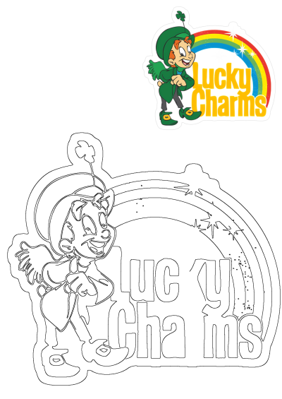 Lucky Charms sticker featuring the cheerful leprechaun in front of a rainbow. A fun image for fans of the cereal.