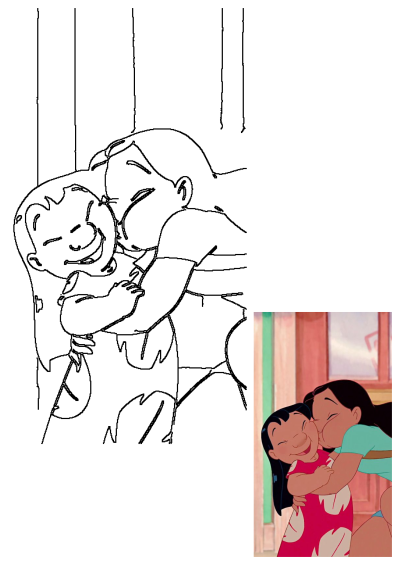 Animated Lilo kissing Nani, sharing a hug. This heartwarming scene captures the bond between the two characters. Sisterly love from Disney's Lilo & Stitch.
