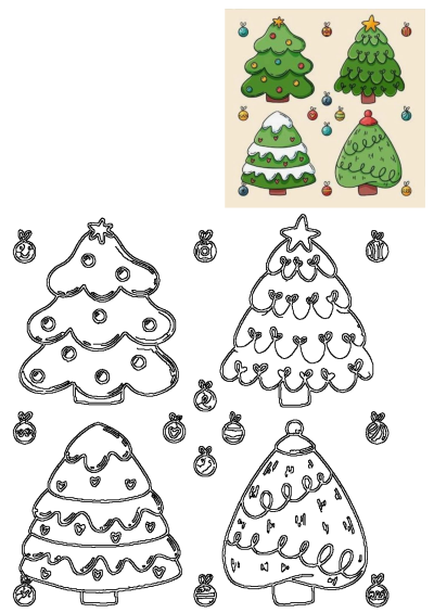 three christmas trees with ornaments on them