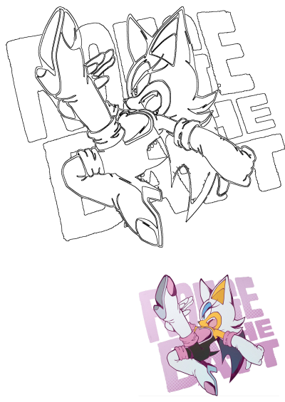 Artwork of Rouge the Bat in a dynamic dancing pose with energy, a character from the Sonic the Hedgehog series, in an illustration of a cat that is dancing.