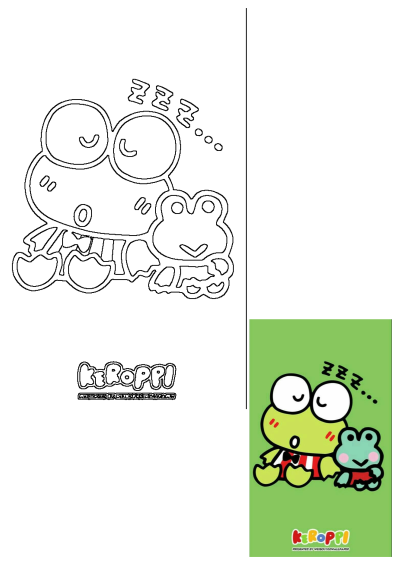 A frog and a frog instead of monkey are sitting together, Keroppi is sleeping with 'zzz' written. Cartoon illustration.