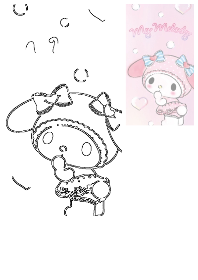 My Melody artwork on pink card. Sanrio character with bows in a cute pose. Not Hello Kitty, but still adorable!