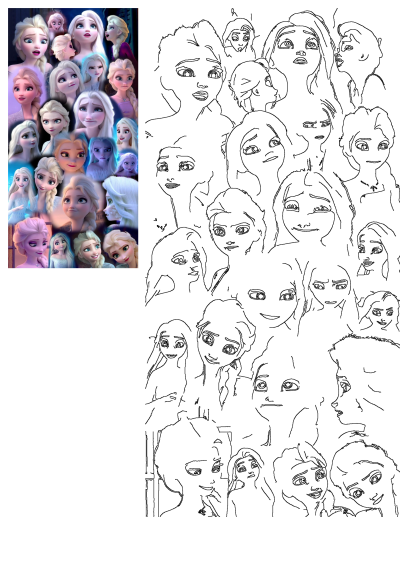 Image collage showcasing Elsa from Frozen with varied expressions and hairstyles. A detailed look at the different faces and hair styles of the character.