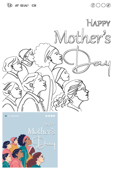 Happy Mother's Day card with an illustration of many women of different ethnicities and skin tones, symbolizing unity and diversity.